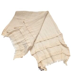 FLAX Linen Cotton Gauze‎ Scarf Shawl Wrap Neutral Fringe One Size Drape Natural